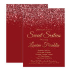 Elegant Red Glitter & Gold Sweet 16 Invitations
