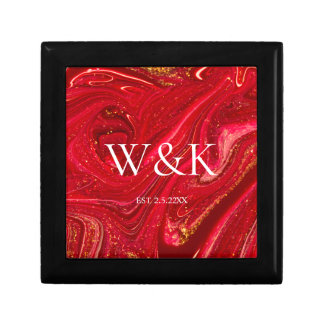 Elegant Red Glitter Initial Wedding Couple  Gift Box