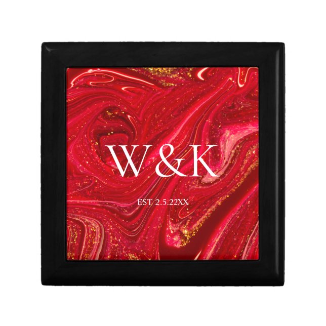 Elegant Red Glitter Initial Wedding Couple  Gift Box (Front)