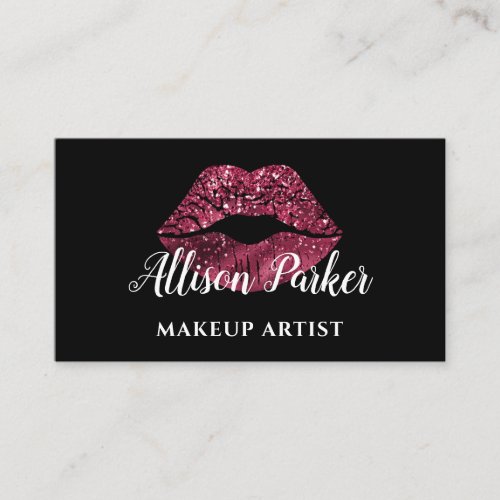 Elegant Red Glitter Lips Makeup Artist Business Business Card