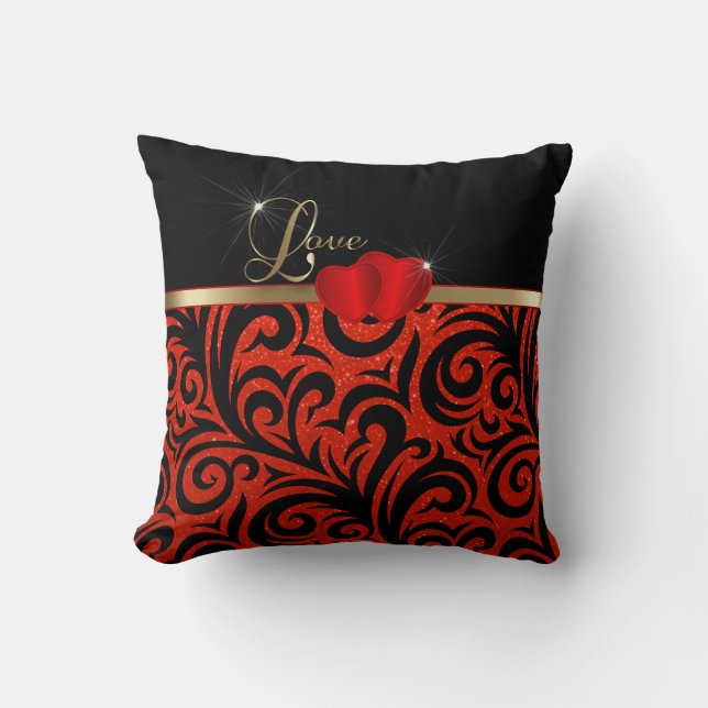 Elegant Red Glitter Love Throw Pillow (Front)