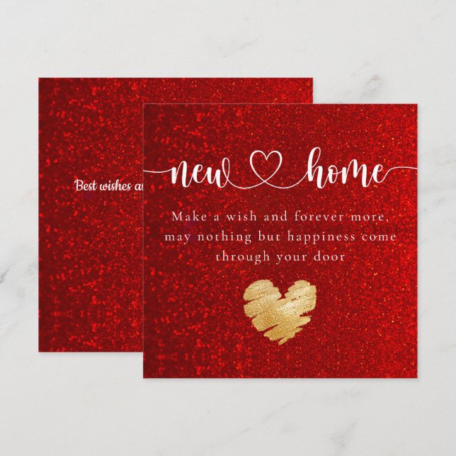 Elegant Red Glitter New Home Housewarming Card (Front/Back)
