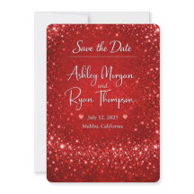 Elegant Red Glitter Save the Date Card