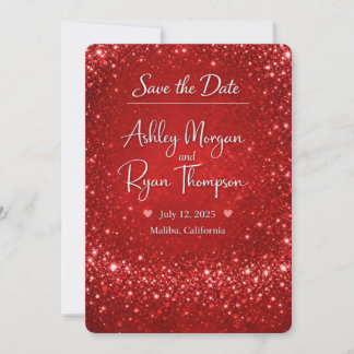 Elegant Red Glitter Save the Date Card