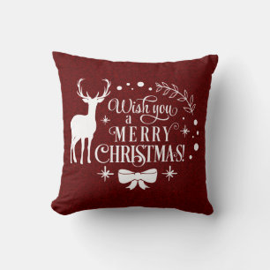 Elegant Red Glitter Wish you Merry Christmas scrip Throw Pillow