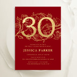 Elegant Red Gold 30th Birthday Invitation<br><div class="desc">Elegant red gold 30th birthday party invitation. Customizable modern feminine design featuring roses botanical accents and faux glitter gold. Simple floral invite card perfect for a stylish female bday celebration. Personalize with your own details. Printed Zazzle invitations or instant download digital printable template.</div>