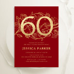 Elegant Red Gold 60th Birthday Invitation<br><div class="desc">Elegant red gold 60th birthday party invitation. Customizable modern feminine design featuring roses botanical accents and faux glitter gold. Simple floral invite card perfect for a stylish female bday celebration. Personalize with your own details. Printed Zazzle invitations or instant download digital printable template.</div>