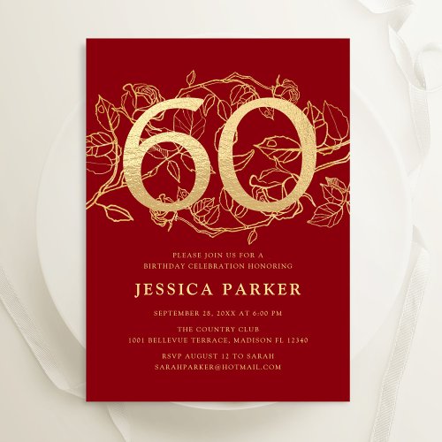 Elegant Red Gold 60th Birthday Invitation