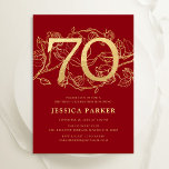Elegant Red Gold 70th Birthday Invitation<br><div class="desc">Elegant red gold 70th birthday party invitation. Customizable modern feminine design featuring roses botanical accents and faux glitter gold. Simple floral invite card perfect for a stylish female bday celebration. Personalize with your own details. Printed Zazzle invitations or instant download digital printable template.</div>
