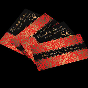 Elegant Red, Gold and Black Damask Fancy Design Business Card