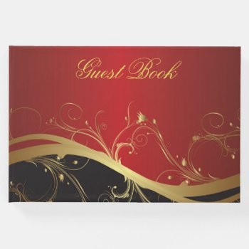 Elegant Red Gold And Black Guest Book by Rebecca_Reeder at Zazzle