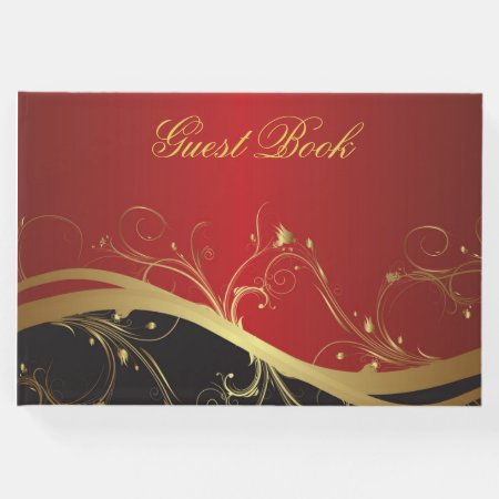 Elegant Red Gold And Black Guest Book