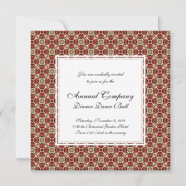 Elegant Red, Gold and Black Oriental Damask Invitation (Front)
