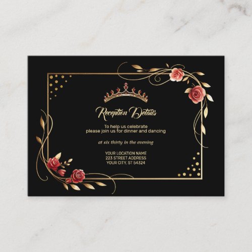 Elegant Red Gold and Black Quinceanera  Enclosure Card