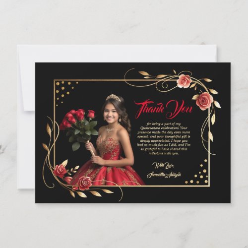 Elegant Red Gold and Black Quinceaera Thank You