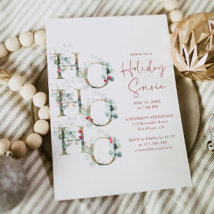 Elegant Red, Gold and Green Holiday Soiree Invitation