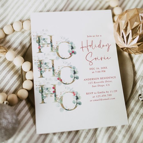 Elegant Red Gold and Green Holiday Soiree  Invitation