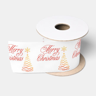 Elegant Red Gold and White Merry Christmas Satin Ribbon