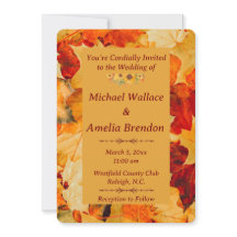 Elegant Red Gold Autumn Leaves Fall Wedding