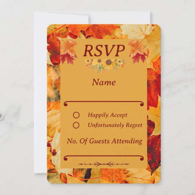 Elegant Red Gold Autumn Leaves Fall Wedding RSVP (Front)