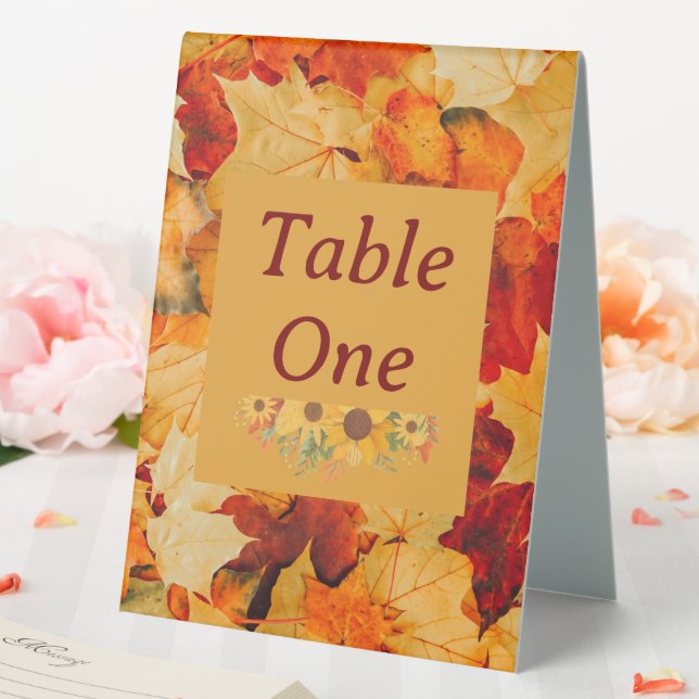 Elegant Red Gold Autumn Leaves Fall Wedding Table Tent (In SItu (Wedding))