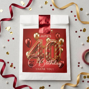 Elegant Red Gold Balloons 40th Birthday Thank You Favor Bag