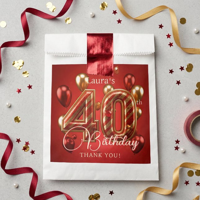 Elegant Red Gold Balloons 40th Birthday Thank You Favor Bag (Creator Uploaded)