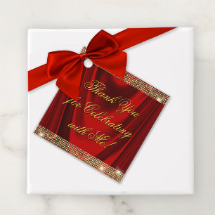 Elegant Red Gold Birthday Party Favor Tags