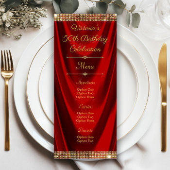 Elegant Red Gold Birthday Party Menu Programs by Pure_Elegance at Zazzle