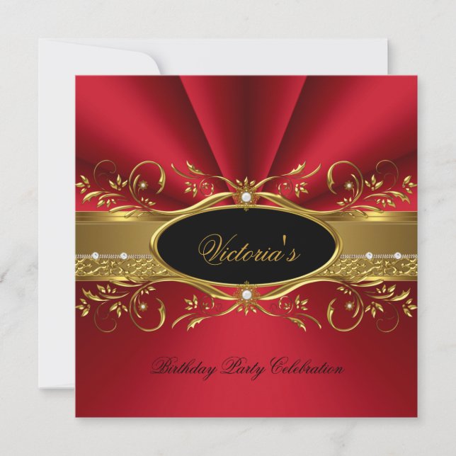 Elegant Red Gold Black Birthday Party Invitation (Front)