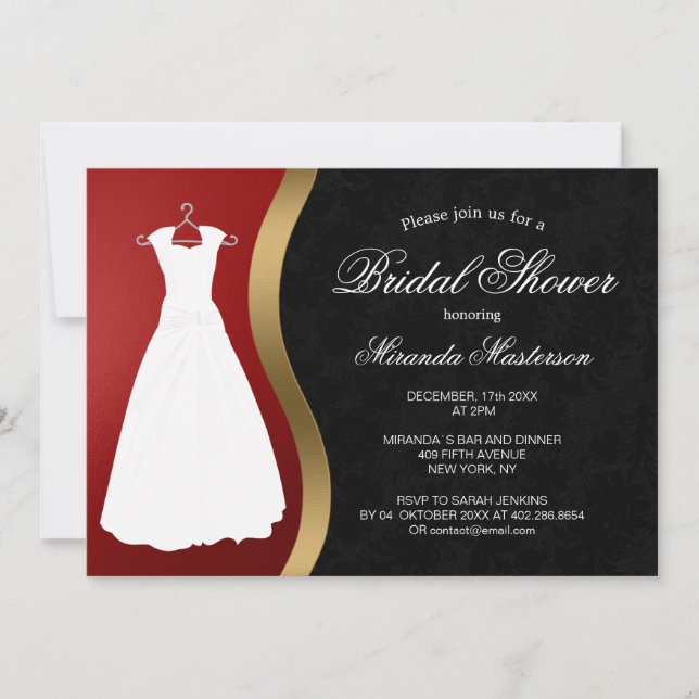 Elegant Red Gold Black Bridal Shower Invitation (Front)