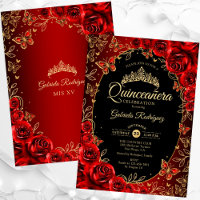 Elegant Red Gold Black Quinceanera