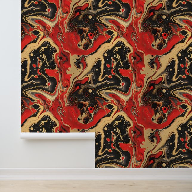 Elegant red gold black tiled marble  wallpaper  (Application)