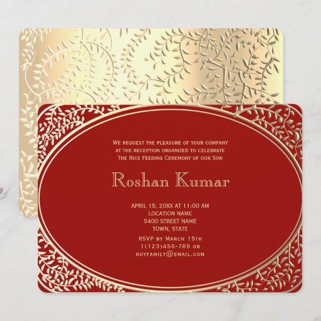 Elegant Red Gold Boy Annaprashan Invitation (Front/Back)