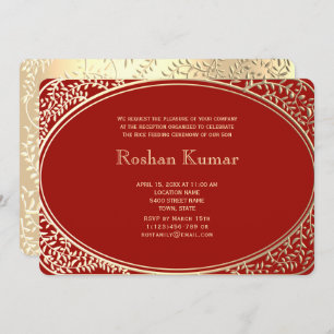 Elegant Red Gold Boy Annaprashan Invitation