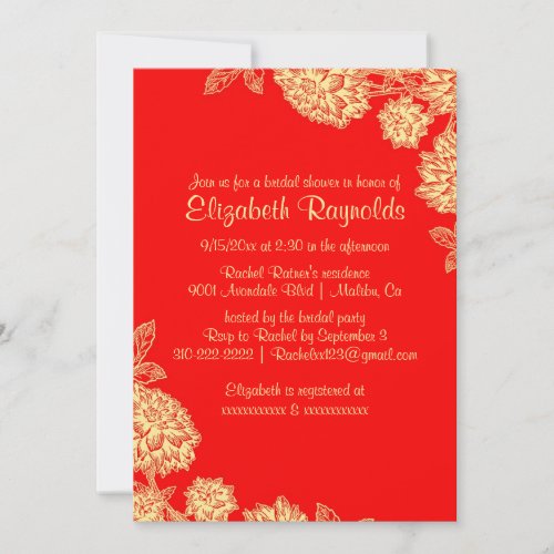 Elegant Red &amp; Gold Bridal Shower Invitations