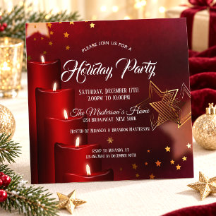 Elegant Red Gold Candlelight Holiday Party Invitation