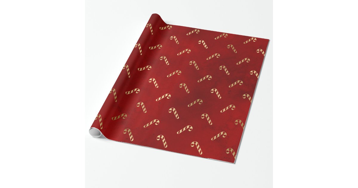 Elegant cute red and gold foil candy cane pattern wrapping paper