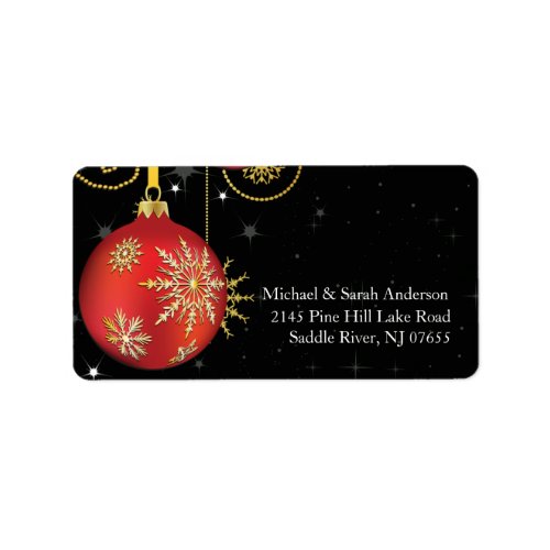 Elegant Red Gold Christmas Ball Address Label