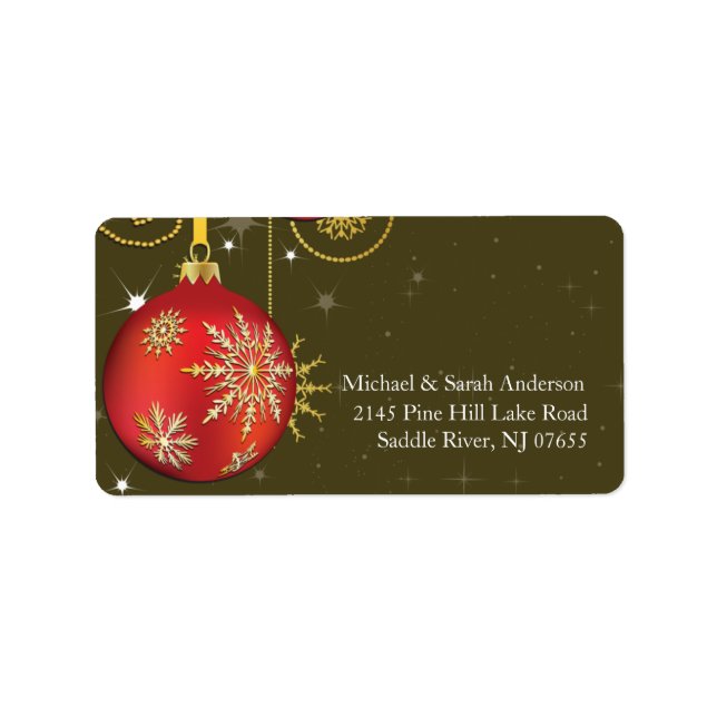 Elegant Red Gold Christmas Ball Address Label (Front)