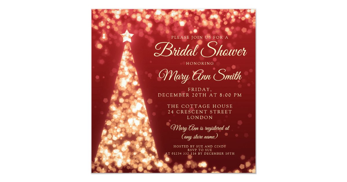 Elegant Red Gold Christmas Bridal Shower Invitation Zazzle Com