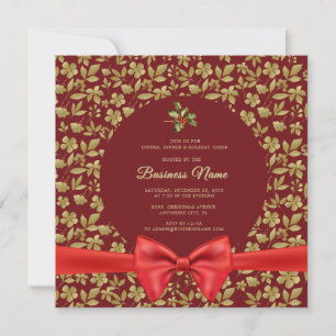 Elegant Red gold Christmas Business Party Invite