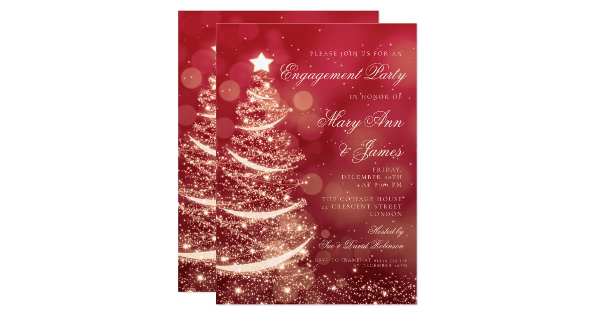 Elegant Red Gold Christmas Engagement Party Invitation Zazzle