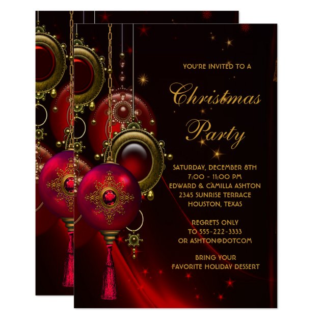 Elegant Red Gold Christmas Holiday Party Invitation
