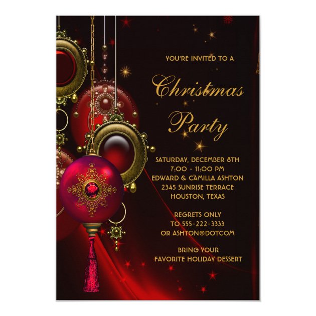 Elegant Red Gold Christmas Holiday Party Invitation