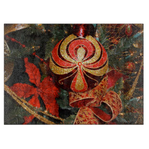 Elegant Red Gold Christmas Ornament Poinsettia Cutting Board