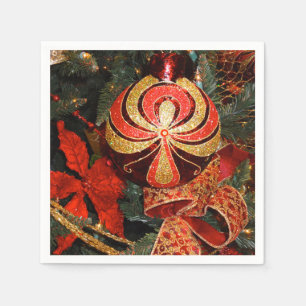 Elegant Red Gold Christmas Ornament Poinsettia Napkins