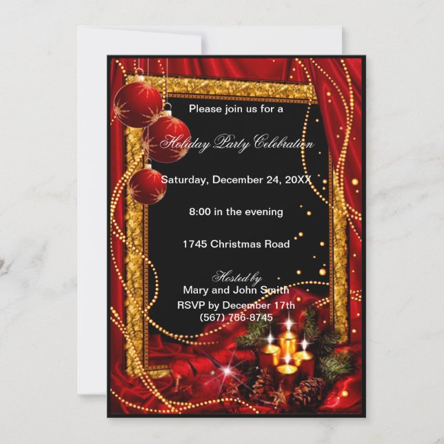 Elegant Red Gold Christmas Party Invitation (Front)