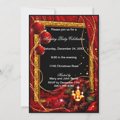 Elegant Red Gold Christmas Party Invitation