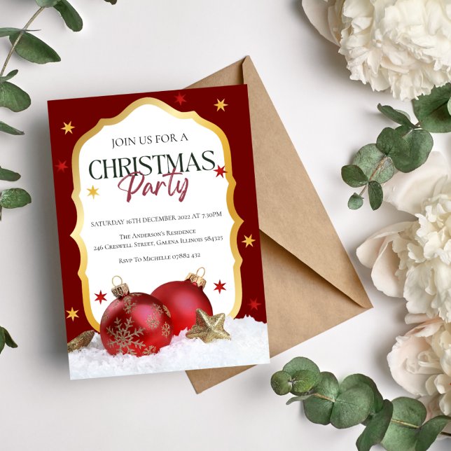 Elegant Red & Gold Christmas Party Invitation (Creator Uploaded)